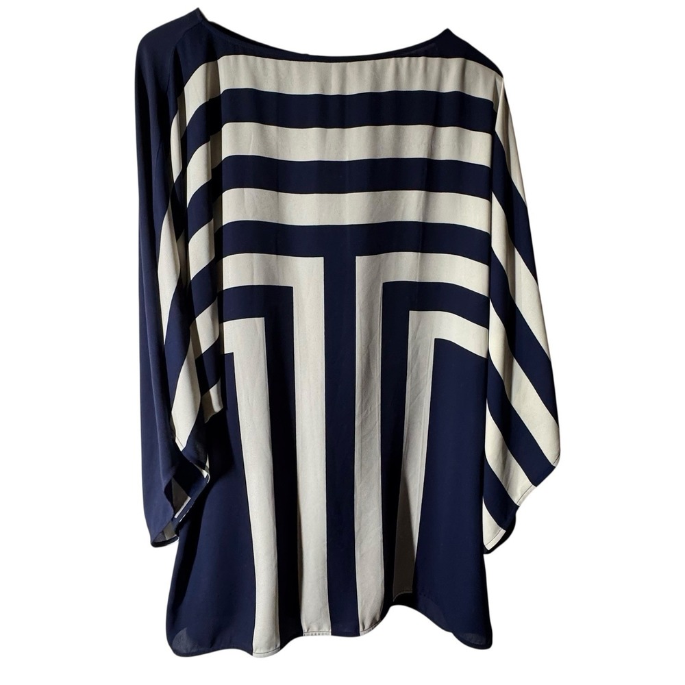 Ted Baker Womens Navy White Size S Stripe Flowing Kimona Blouse Swimsuit Cover